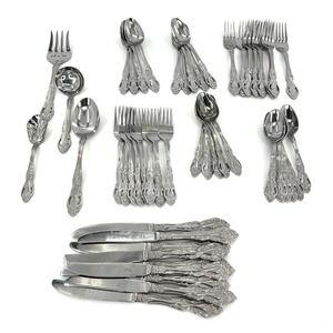 Reed & Barton select Baroque  Stainless 49 pc Flatware Set forks spoons serving